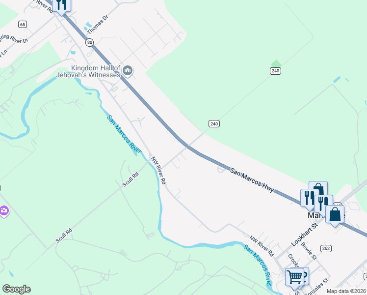map of restaurants, bars, coffee shops, grocery stores, and more near 301 Quail Run Road in Martindale