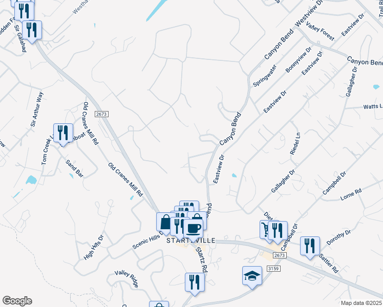 map of restaurants, bars, coffee shops, grocery stores, and more near 672 Firefly Drive in Canyon Lake