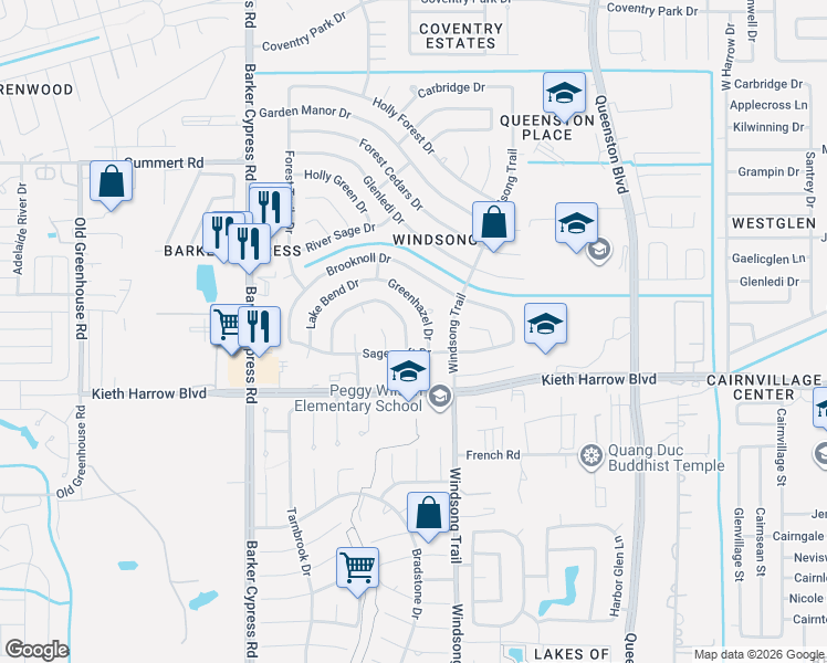 map of restaurants, bars, coffee shops, grocery stores, and more near 5303 Hazel Grove Drive in Houston