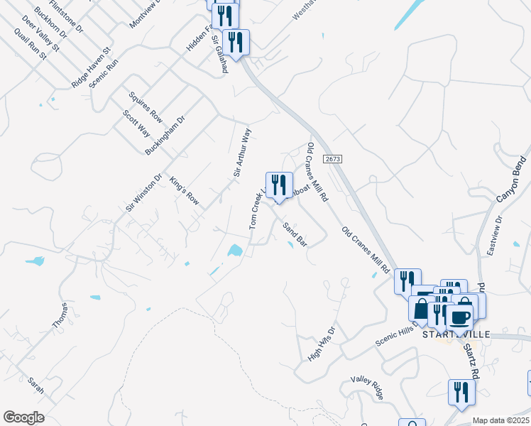 map of restaurants, bars, coffee shops, grocery stores, and more near 595 Tom Creek Lane in Canyon Lake