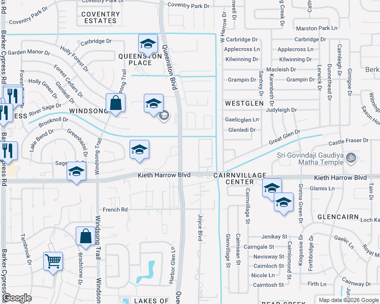 map of restaurants, bars, coffee shops, grocery stores, and more near 5212 Queenston Boulevard in Houston