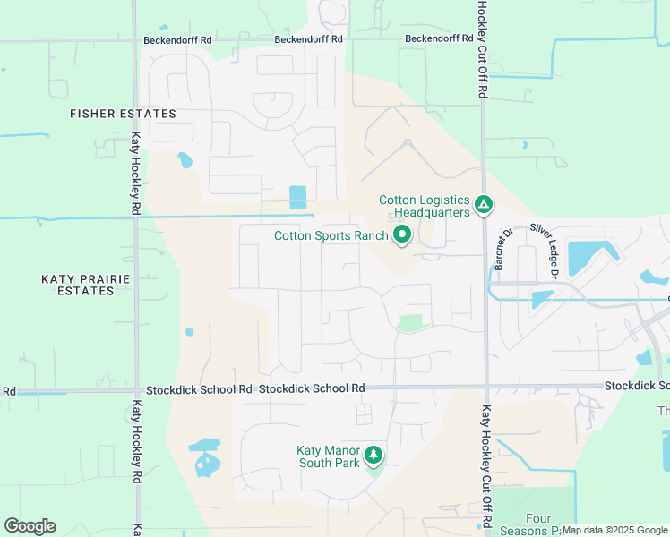 map of restaurants, bars, coffee shops, grocery stores, and more near 25407 Queens Causeway Lane in Katy