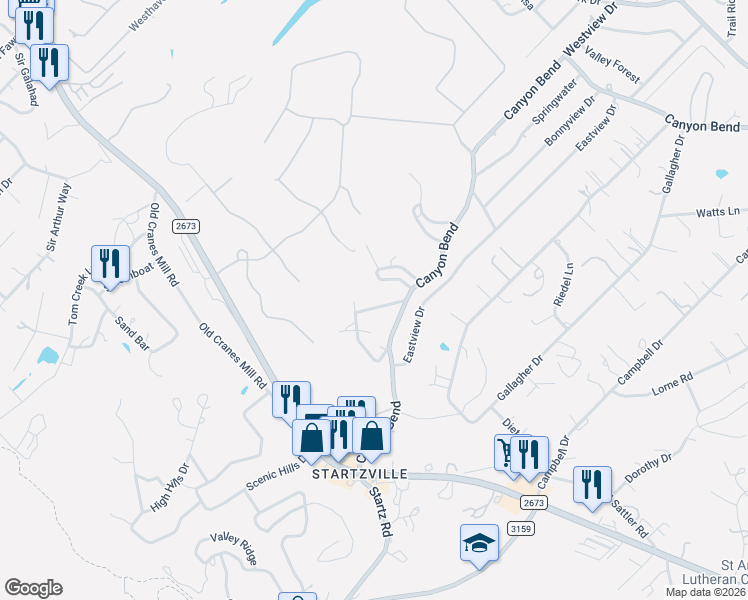 map of restaurants, bars, coffee shops, grocery stores, and more near 201 Sunrise Drive in Canyon Lake