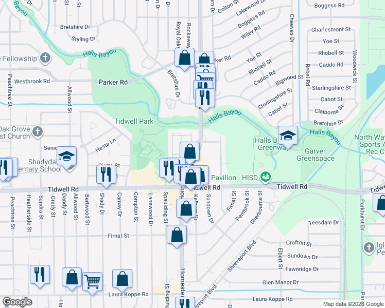 map of restaurants, bars, coffee shops, grocery stores, and more near 9645 Homestead Rd in Houston