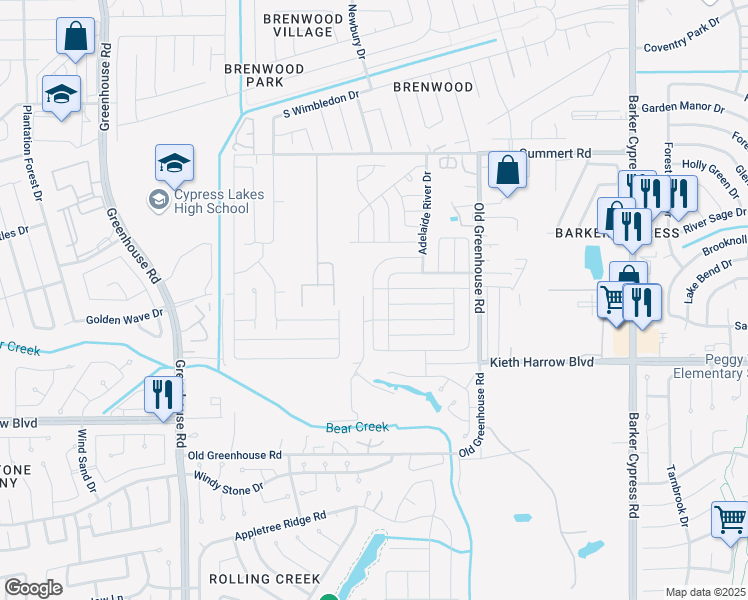 map of restaurants, bars, coffee shops, grocery stores, and more near 5407 Tobins Gully Drive in Katy