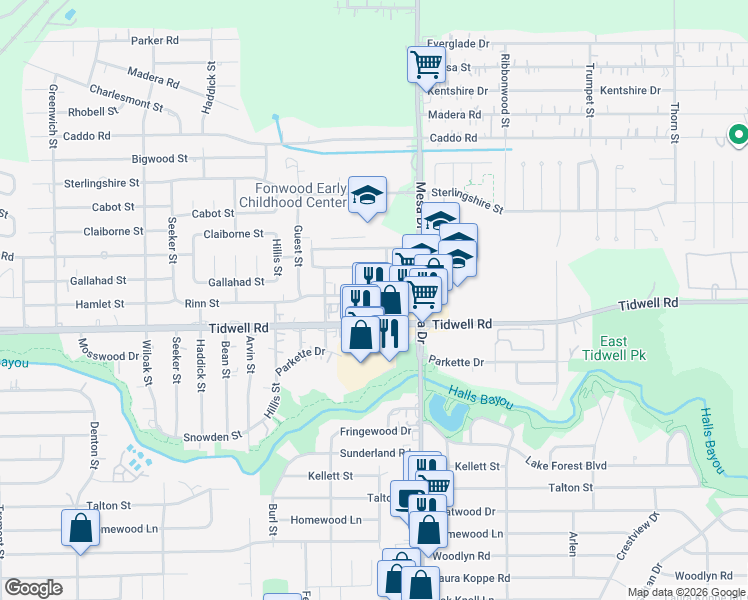 map of restaurants, bars, coffee shops, grocery stores, and more near 8637 Rinn Street in Houston