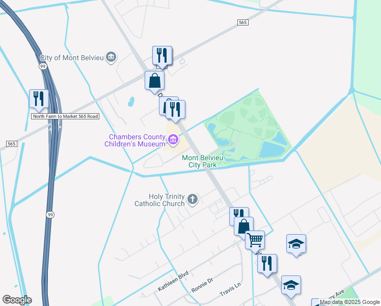 map of restaurants, bars, coffee shops, grocery stores, and more near 10857 Eagle Drive in Mont Belvieu