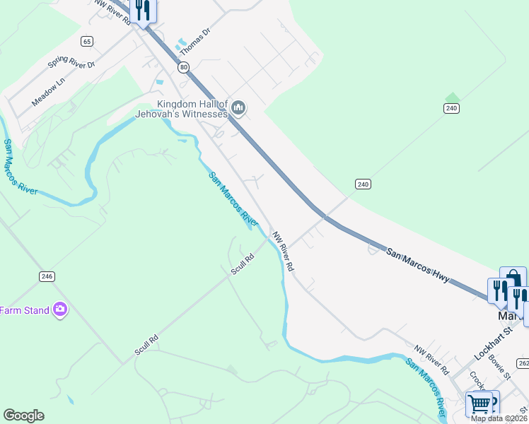 map of restaurants, bars, coffee shops, grocery stores, and more near 600 Northwest River Road in Martindale