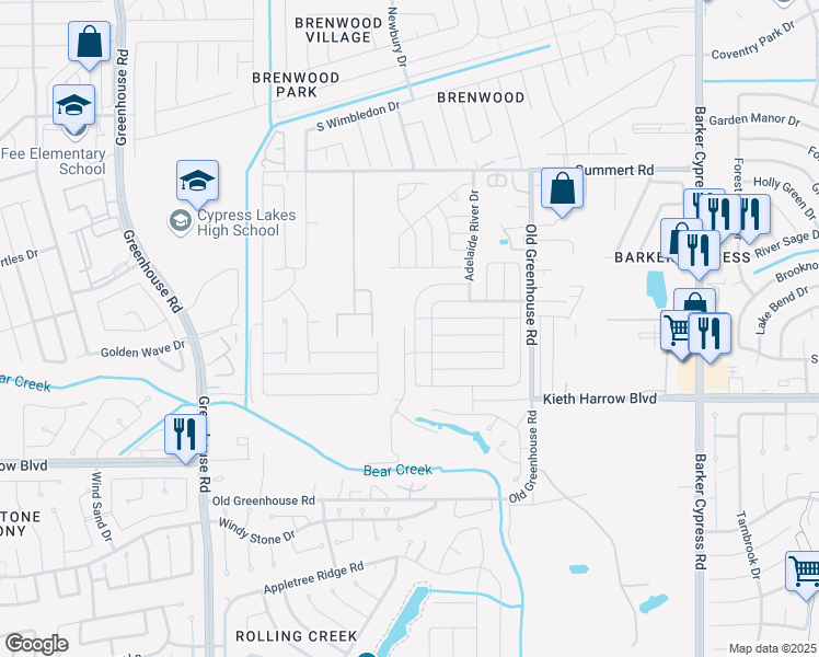 map of restaurants, bars, coffee shops, grocery stores, and more near 5427 Tobins Gully Drive in Katy
