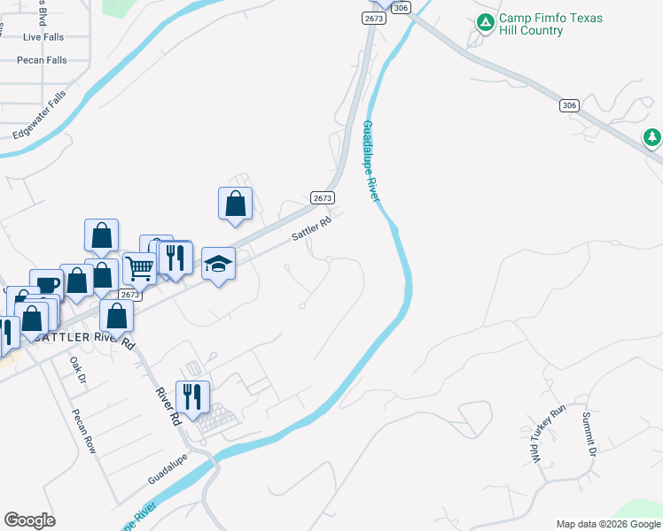 map of restaurants, bars, coffee shops, grocery stores, and more near 807 Sattler Road in New Braunfels