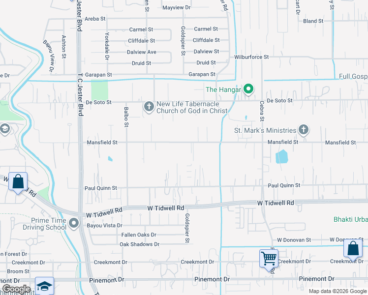 map of restaurants, bars, coffee shops, grocery stores, and more near 2628 Mansfield Street in Houston