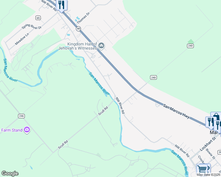 map of restaurants, bars, coffee shops, grocery stores, and more near 600 Northwest River Road in Martindale