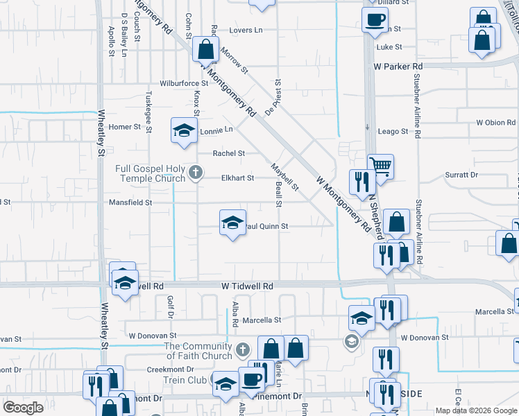 map of restaurants, bars, coffee shops, grocery stores, and more near 834 Mansfield Street in Houston