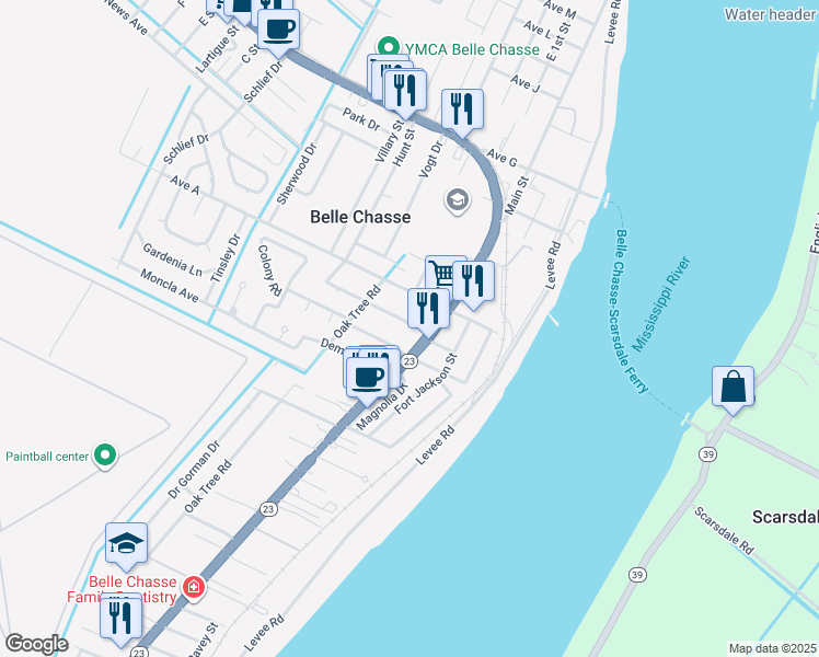 map of restaurants, bars, coffee shops, grocery stores, and more near 103 Avenue A in Belle Chasse