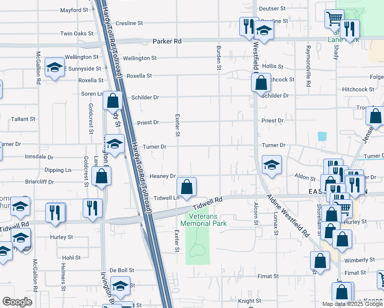 map of restaurants, bars, coffee shops, grocery stores, and more near 1826 Turner Drive in Houston