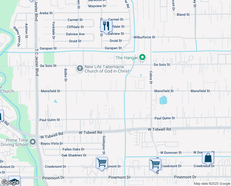 map of restaurants, bars, coffee shops, grocery stores, and more near 2521 Mansfield Street in Houston