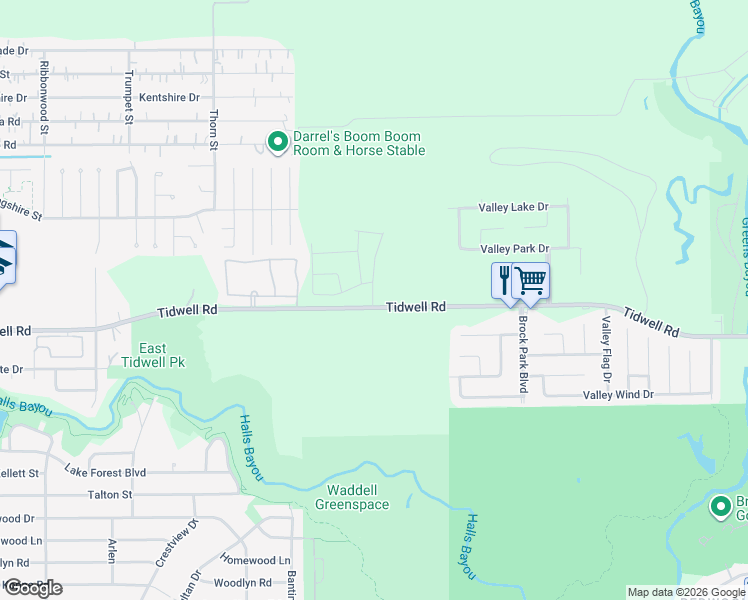 map of restaurants, bars, coffee shops, grocery stores, and more near 9587-9905 Tidwell Road in Houston