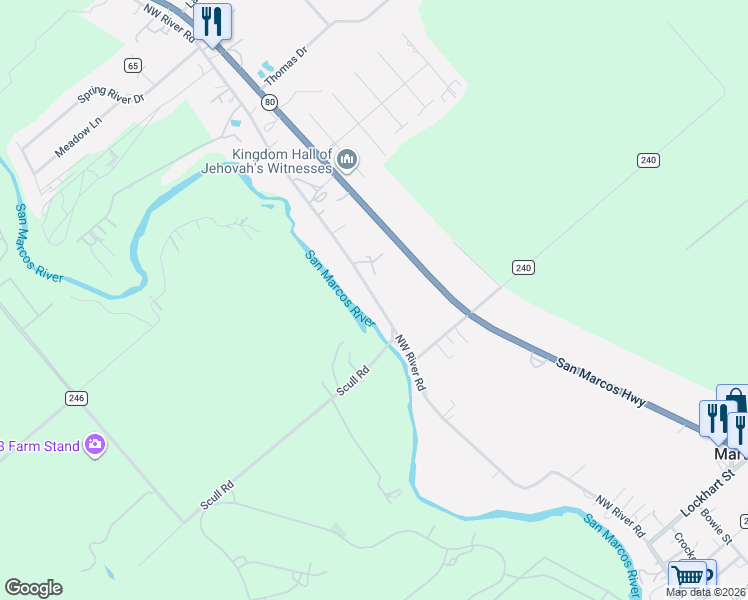 map of restaurants, bars, coffee shops, grocery stores, and more near 602 Northwest River Road in Martindale