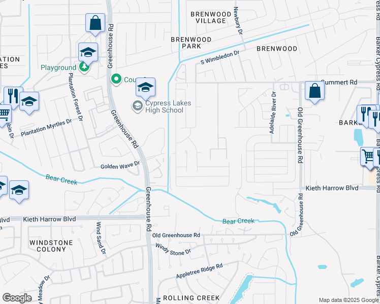 map of restaurants, bars, coffee shops, grocery stores, and more near 5506 Paiges Way in Katy