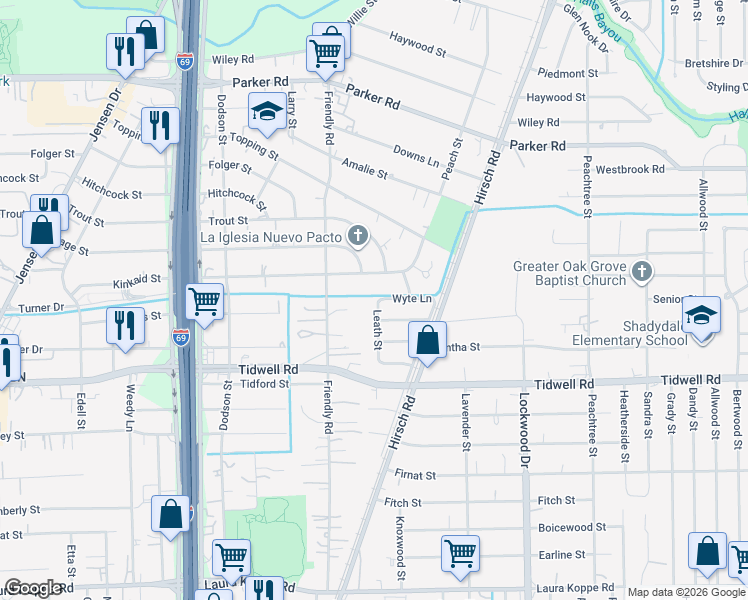 map of restaurants, bars, coffee shops, grocery stores, and more near 4204 Kinkaid Street in Houston
