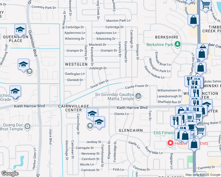 map of restaurants, bars, coffee shops, grocery stores, and more near 5116 Gretna Green Drive in Houston
