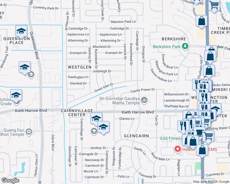 map of restaurants, bars, coffee shops, grocery stores, and more near 5116 Gretna Green Drive in Houston