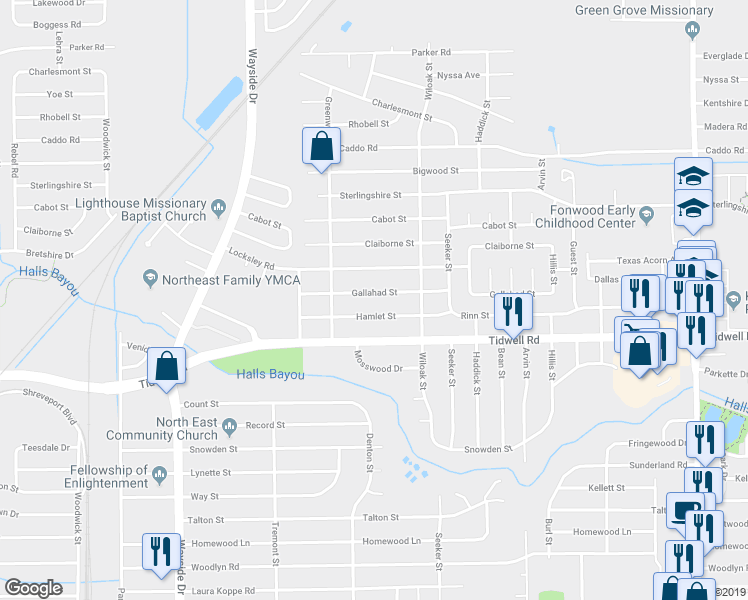 map of restaurants, bars, coffee shops, grocery stores, and more near 8214 Gallahad Street in Houston