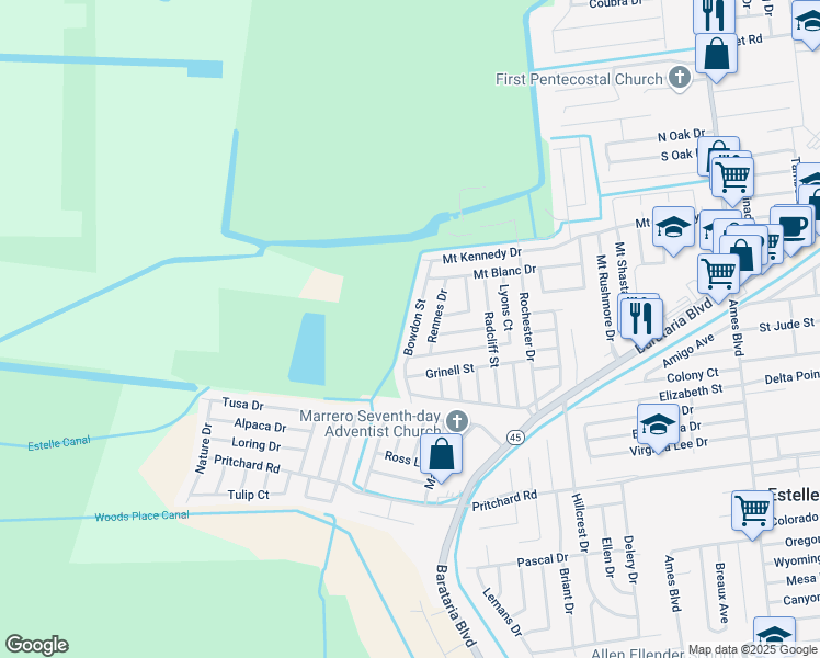 map of restaurants, bars, coffee shops, grocery stores, and more near 5056 Bowdon Street in Marrero