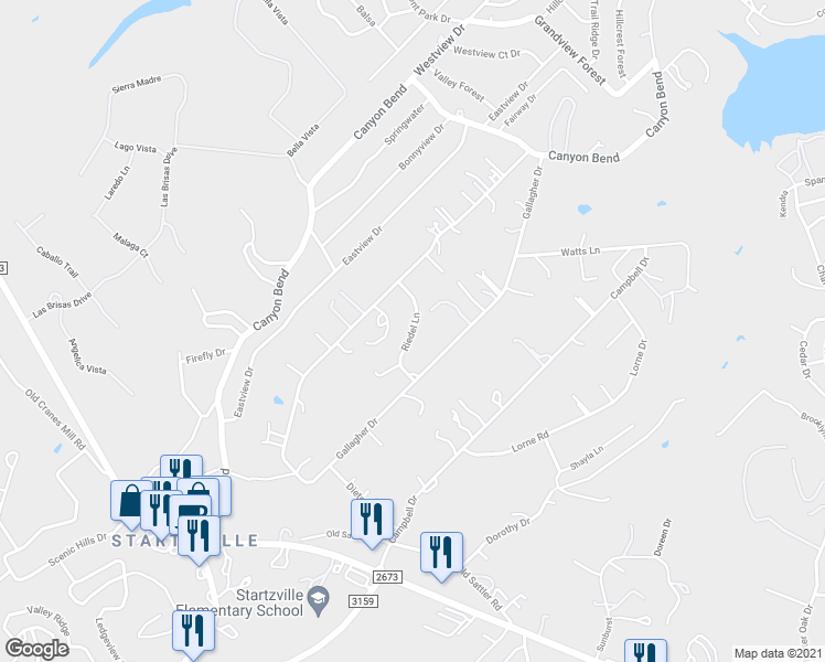 map of restaurants, bars, coffee shops, grocery stores, and more near 152 Riedel Lane in Canyon Lake