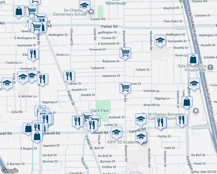 map of restaurants, bars, coffee shops, grocery stores, and more near 238 Turner Drive in Houston