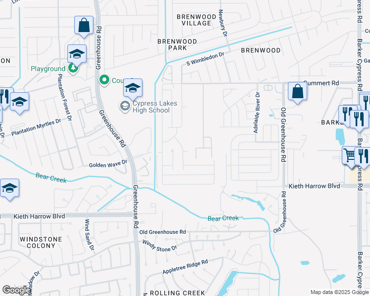 map of restaurants, bars, coffee shops, grocery stores, and more near 5506 Paiges Way in Katy