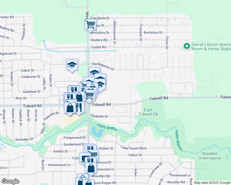 map of restaurants, bars, coffee shops, grocery stores, and more near 8978-9110 Tidwell Road in Houston
