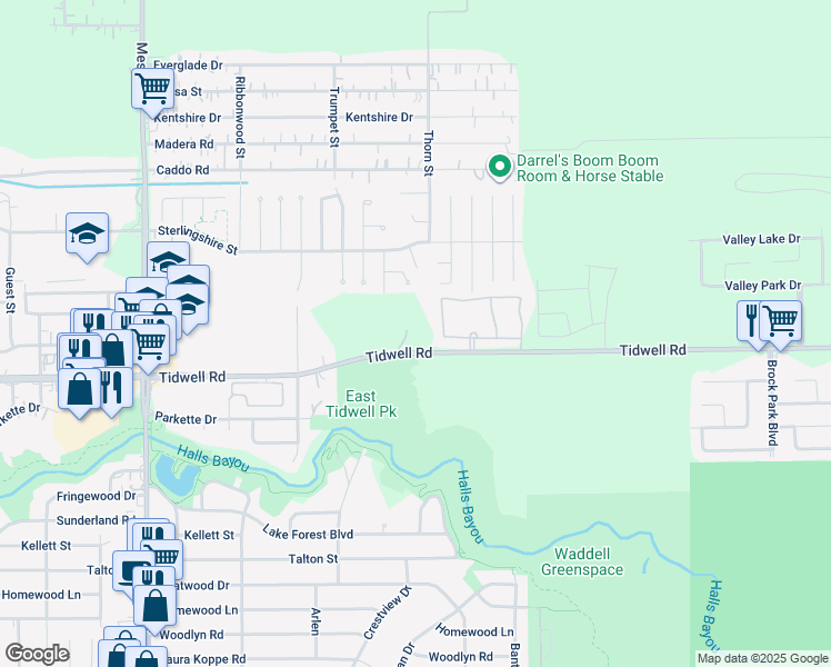 map of restaurants, bars, coffee shops, grocery stores, and more near 9397 Tidwell Road in Houston
