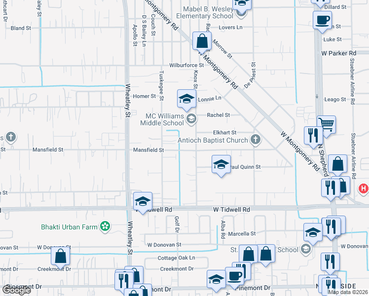map of restaurants, bars, coffee shops, grocery stores, and more near 926 Mansfield Street in Houston