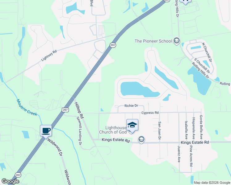 map of restaurants, bars, coffee shops, grocery stores, and more near 499 Deer Crossing Road in St. Augustine
