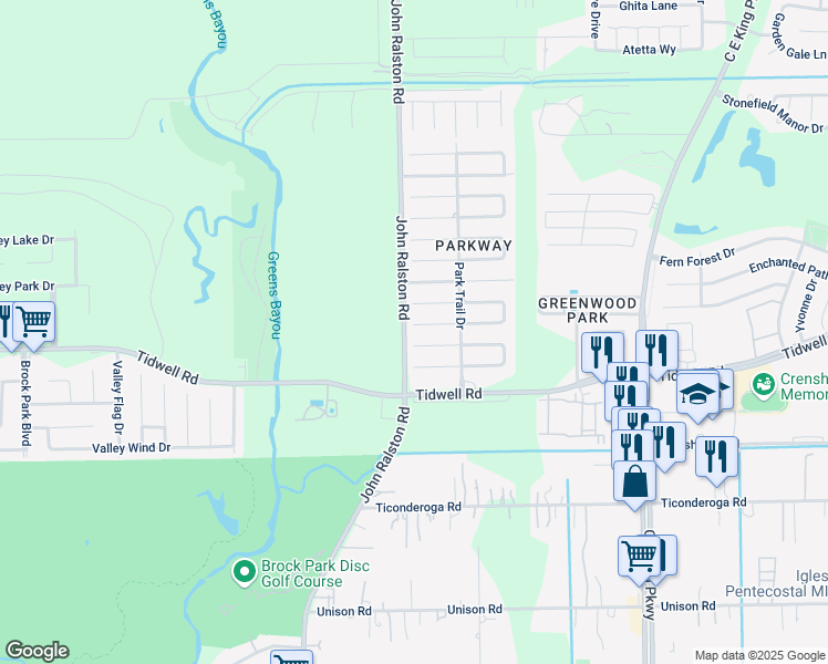 map of restaurants, bars, coffee shops, grocery stores, and more near 11906 Coral Reef Drive in Houston