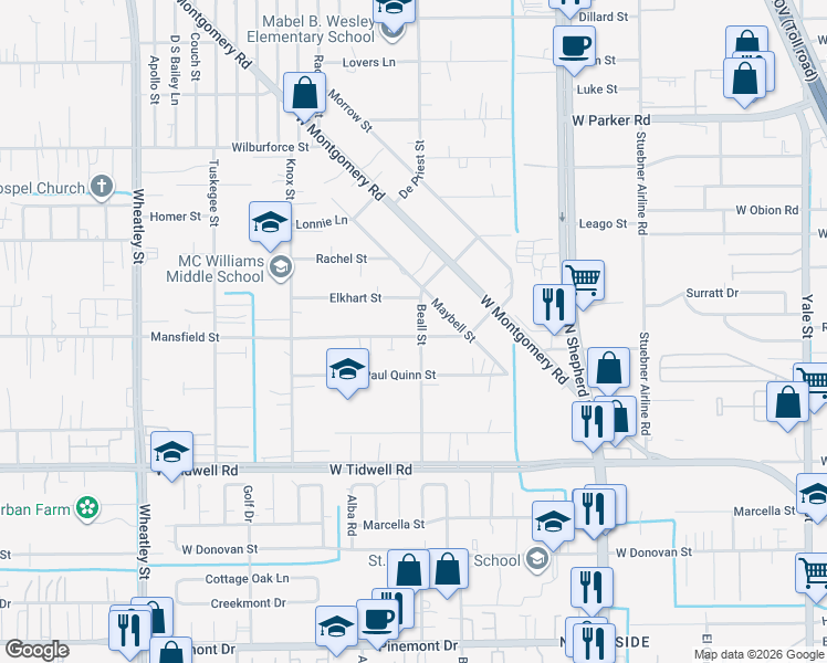 map of restaurants, bars, coffee shops, grocery stores, and more near 5903 Beall Street in Houston