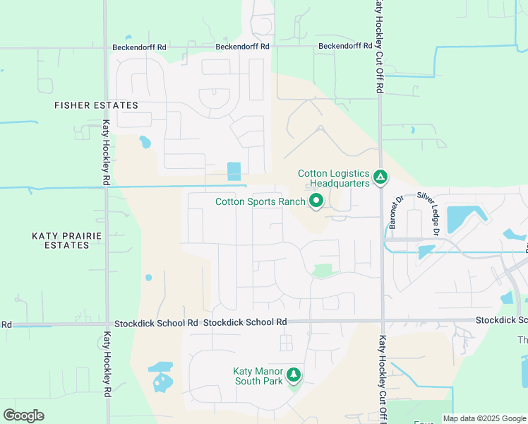 map of restaurants, bars, coffee shops, grocery stores, and more near 25407 Queens Causeway Lane in Katy