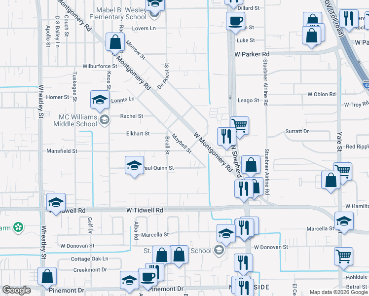 map of restaurants, bars, coffee shops, grocery stores, and more near 768 Mansfield Street in Houston