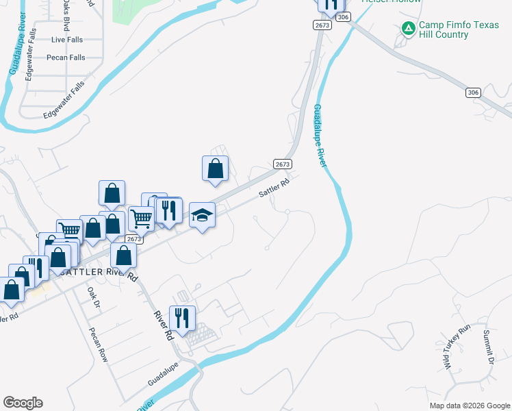 map of restaurants, bars, coffee shops, grocery stores, and more near 807 Sattler Road in New Braunfels