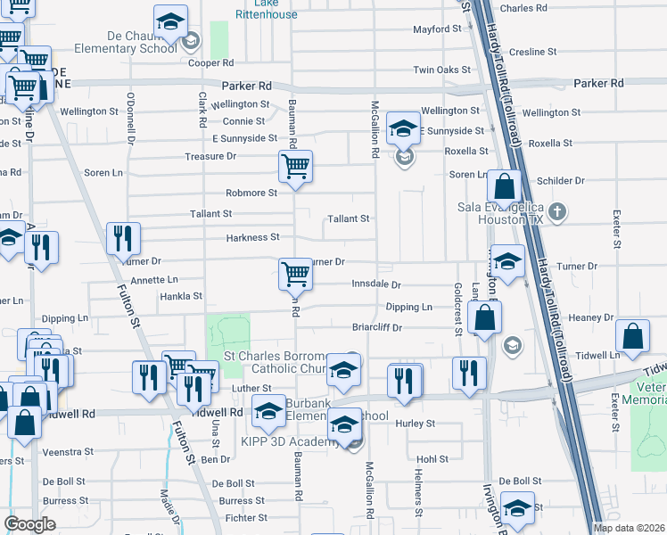 map of restaurants, bars, coffee shops, grocery stores, and more near 328 Turner Drive in Houston