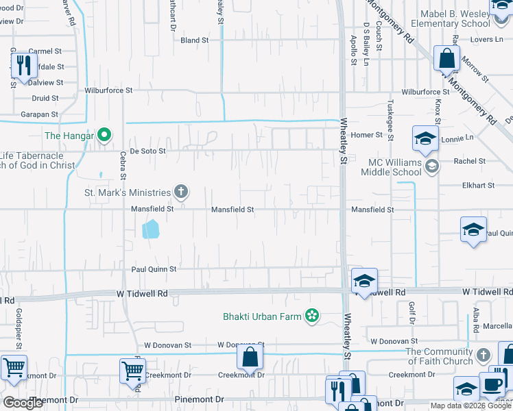 map of restaurants, bars, coffee shops, grocery stores, and more near 1504 Mansfield Street in Houston