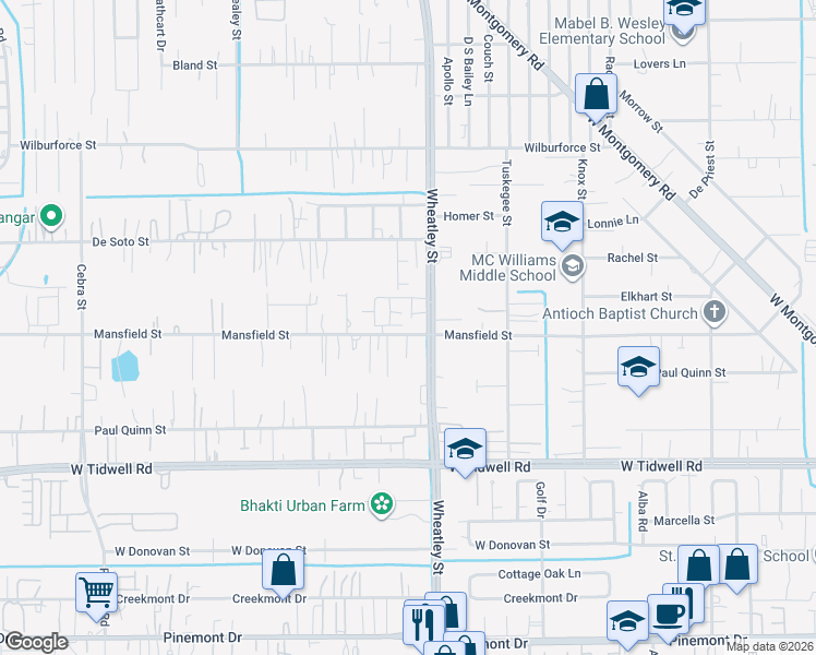 map of restaurants, bars, coffee shops, grocery stores, and more near 1110 Mansfield Street in Houston