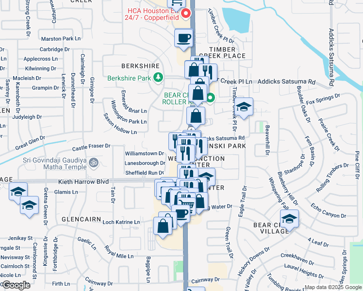 map of restaurants, bars, coffee shops, grocery stores, and more near 5055 Highway 6 North in Houston