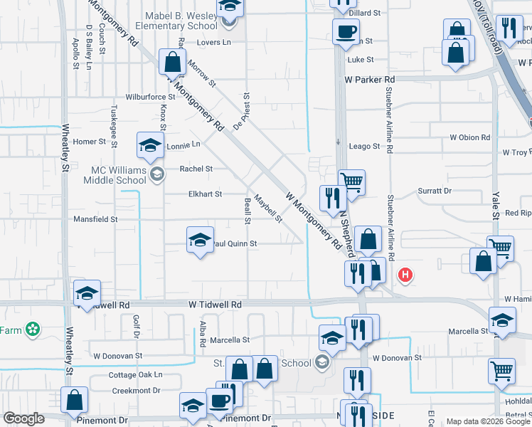 map of restaurants, bars, coffee shops, grocery stores, and more near 768 Mansfield Street in Houston
