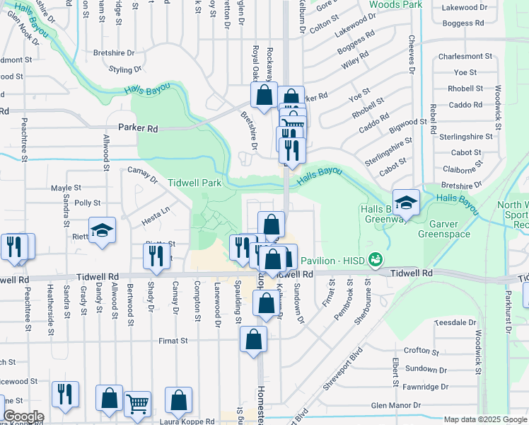 map of restaurants, bars, coffee shops, grocery stores, and more near 9603 Homestead Road in Houston