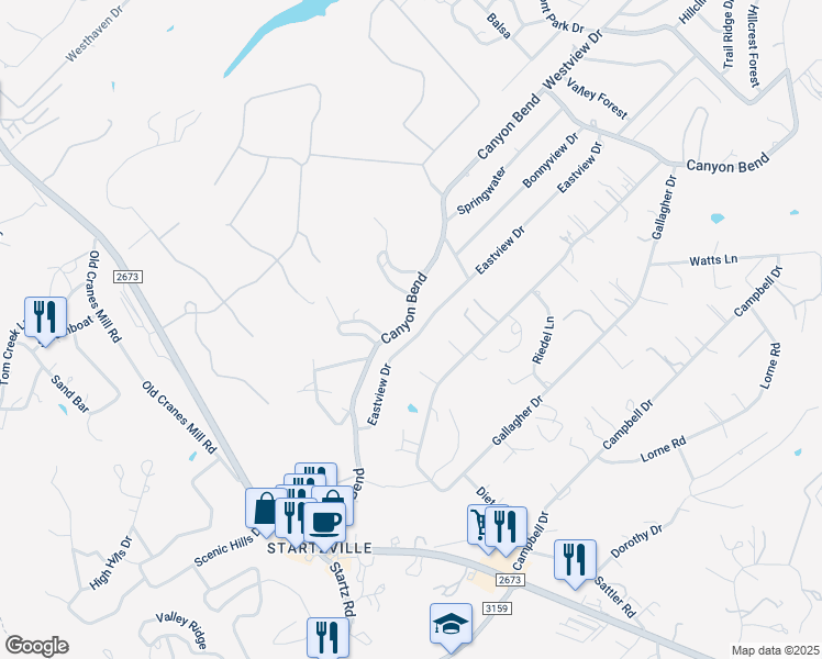 map of restaurants, bars, coffee shops, grocery stores, and more near 676 Canyon Creek in Canyon Lake