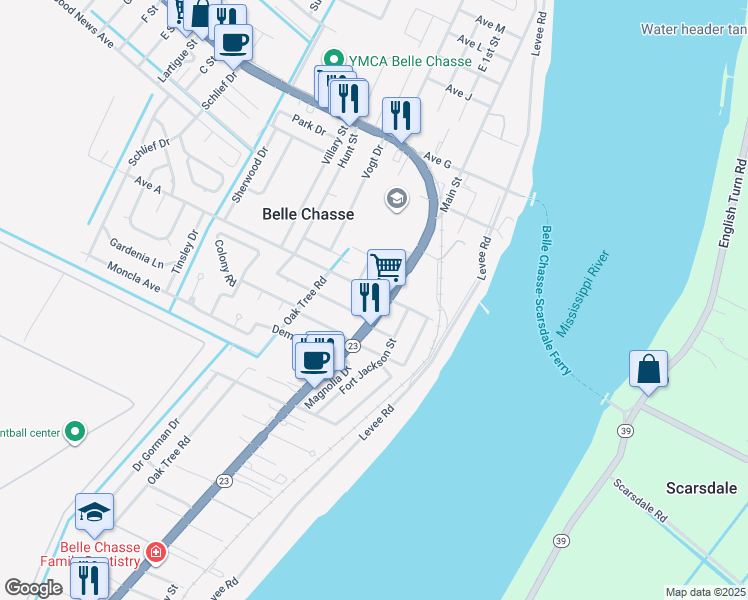 map of restaurants, bars, coffee shops, grocery stores, and more near 103 Avenue A in Belle Chasse