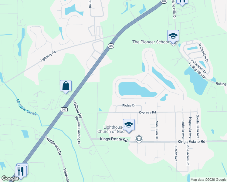 map of restaurants, bars, coffee shops, grocery stores, and more near 499 Deer Crossing Road in St. Augustine