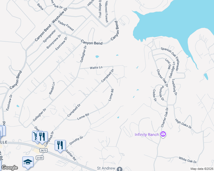 map of restaurants, bars, coffee shops, grocery stores, and more near 118 Sage Road in Canyon Lake